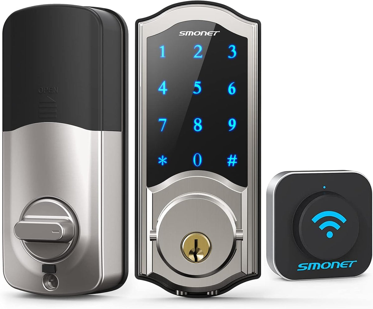 Silver Smart Deadbolt with Keypads and Gateway Hub G69454