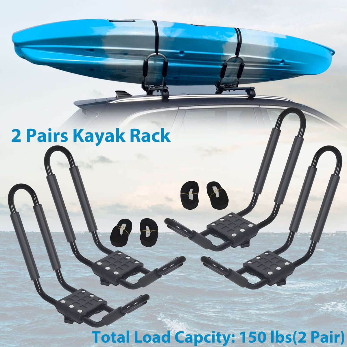 2 Pairs Universal Kayak Roof Rack Carrier W456517
