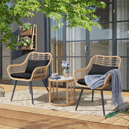 3 Piece Wicker Patio Bistro Set with Glass Top Table N583