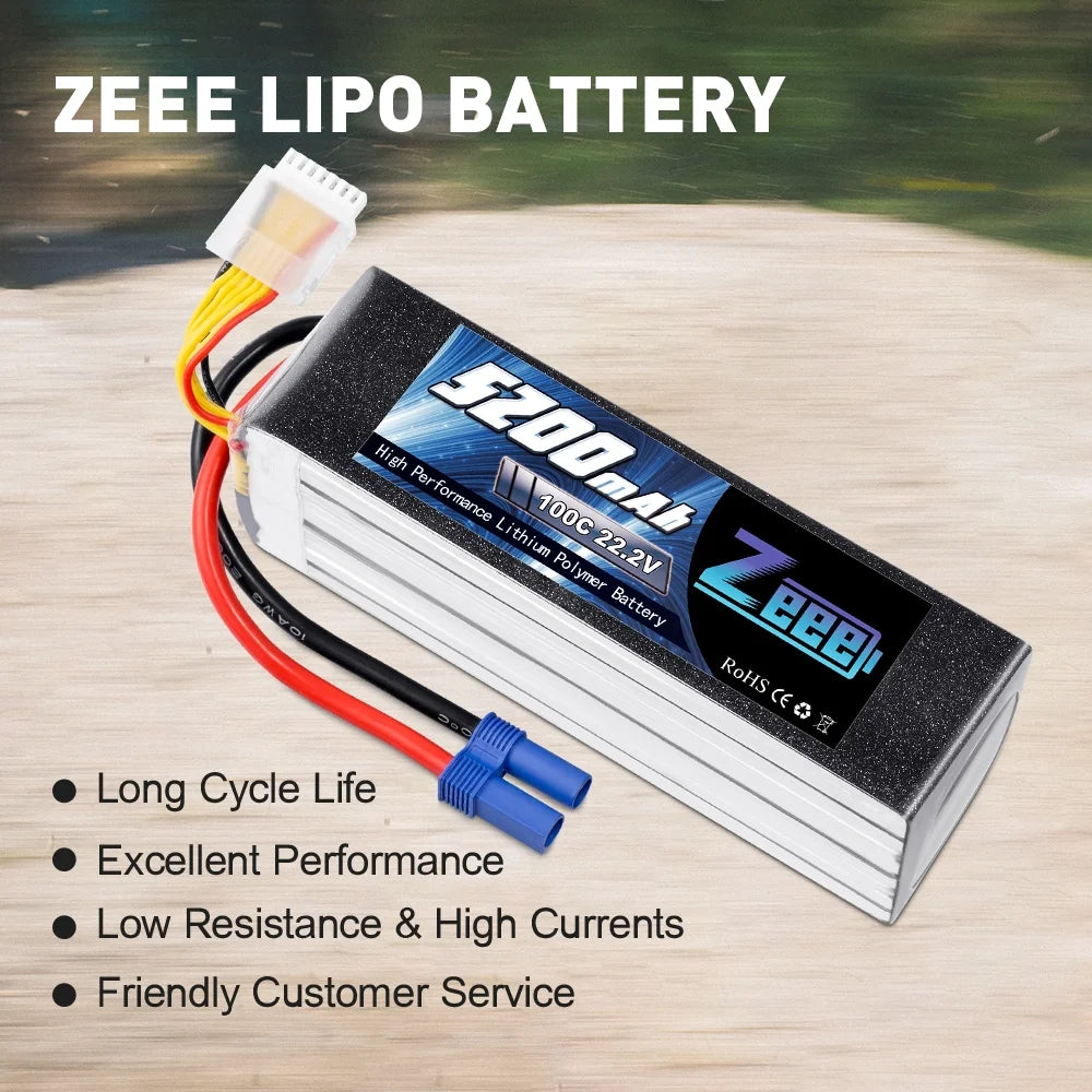 22.2V 100C 5200mAh 6S Lipo Battery EC5 Connector (2 Pack) W1521