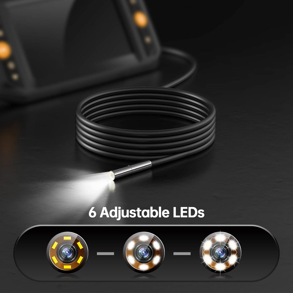 5.5mm Endoscope Camera, 0.21inch Ultra Slim Borescope Inspection Camera with Light and Screen, Flexible Automotive Scope Camera, Home Waterproof Fiber Optic Snake Bore Cam for Sewer(16.5ft) Pack of 2 V470585