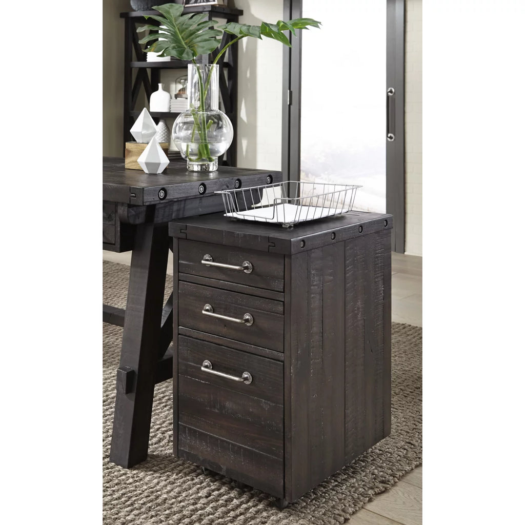 Cafe Brown Solid Pine Wood File Cabinet with Rolling Casters J460359