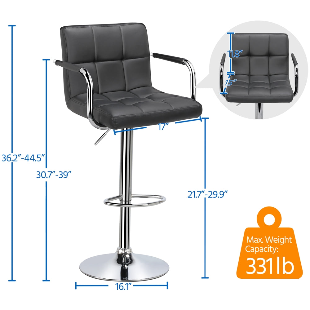Gray Faux Leather Adjustable Swivel Counter Bar Stools V854