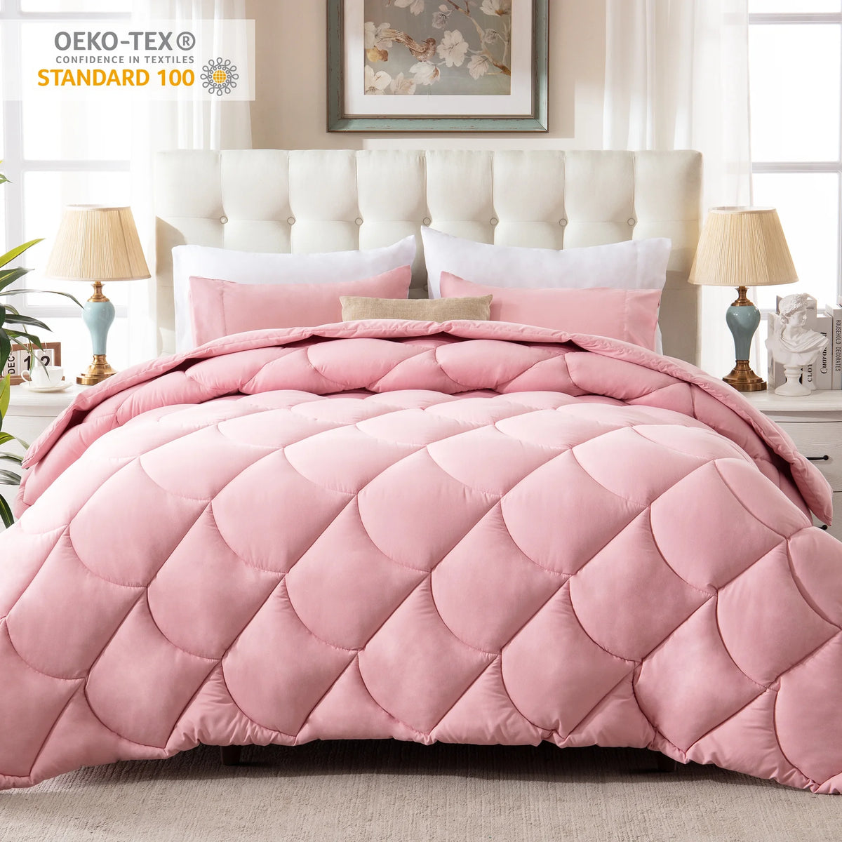 3 Pieces Reversible California King Pink Comforter Set G774