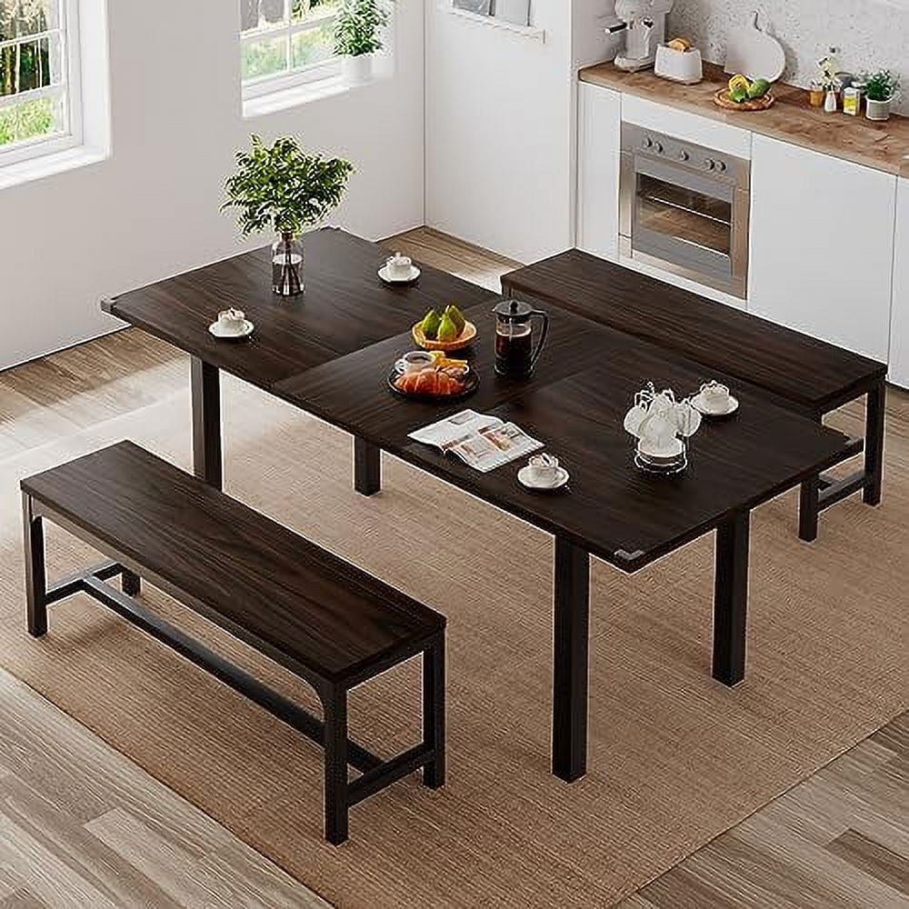 3-Piece Extendable Dining Table Set with 2 Benches T453773