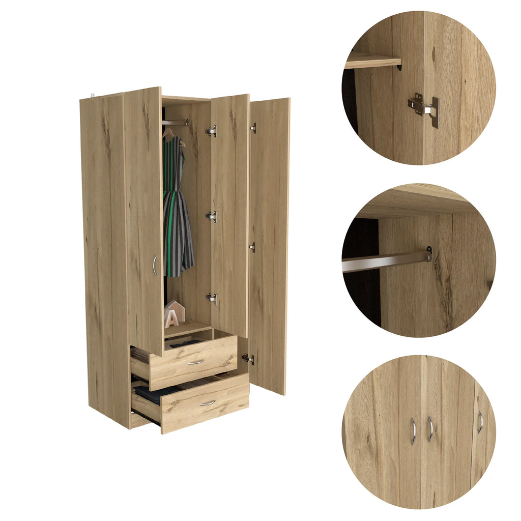 Beige 3 Door Manufactured Wood Armoire H2726