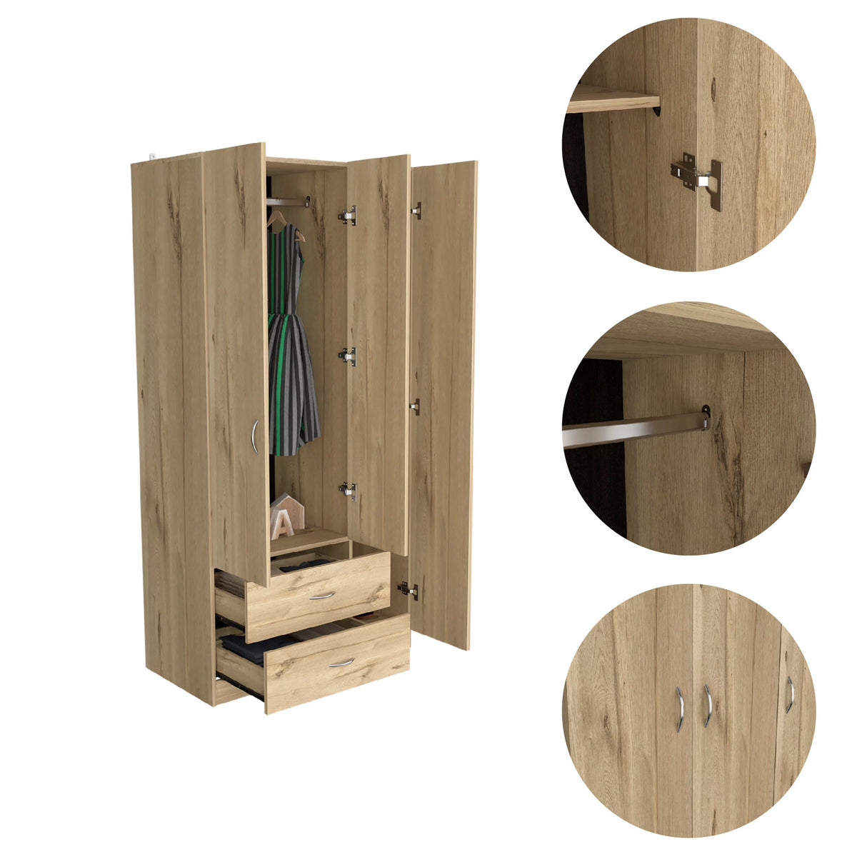 Beige 3 Door Manufactured Wood Armoire H2726