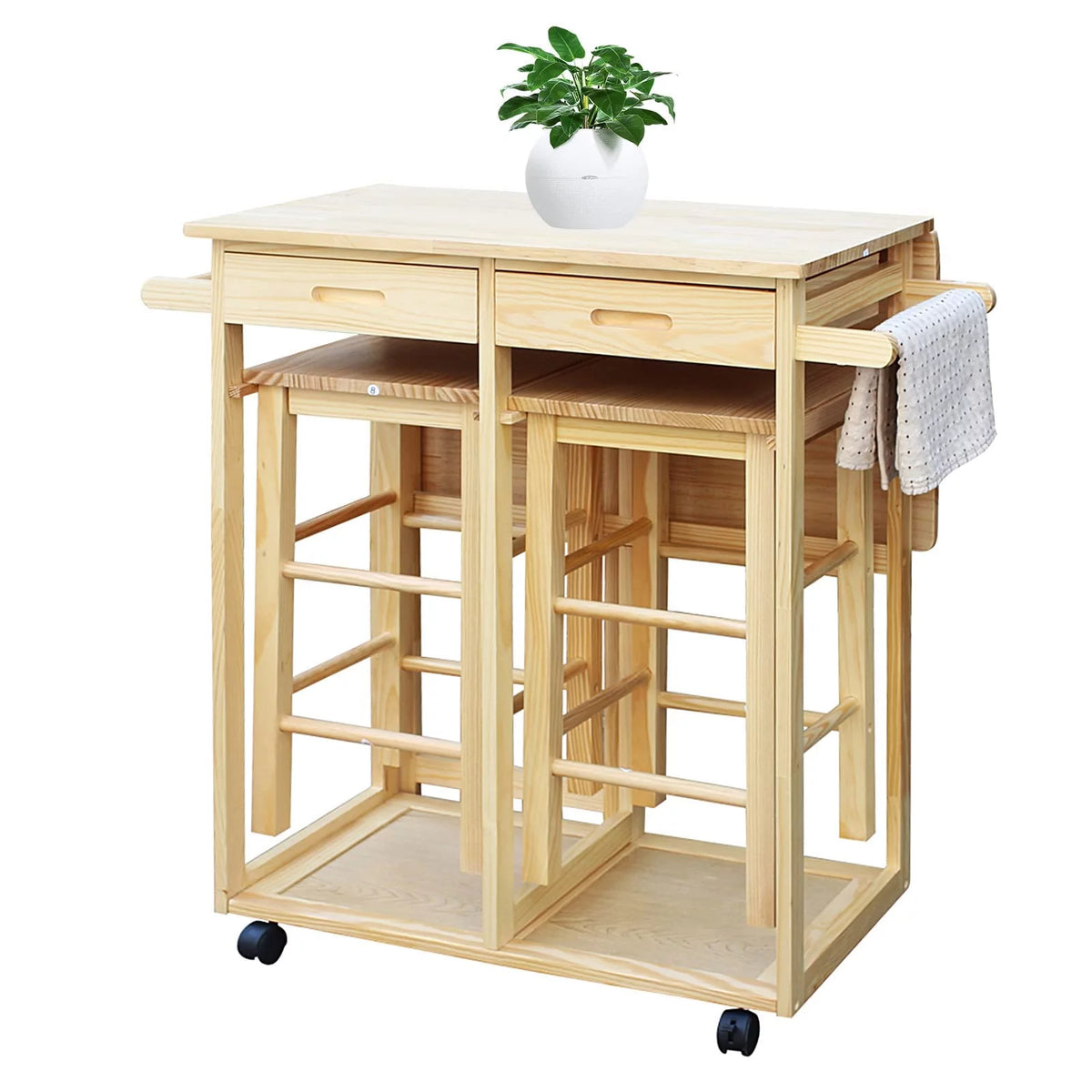 Drop Leaf Table, Rolling Kitchen Tables, Dining Table Set for 2, Natural V476981