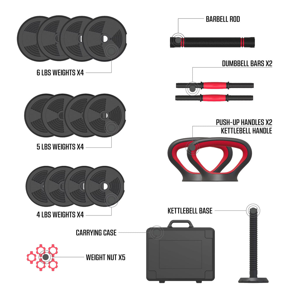 60 lbs. 4-in-1 Adjustable Dumbbell, Barbell, and Kettlebell Weight Set G76914