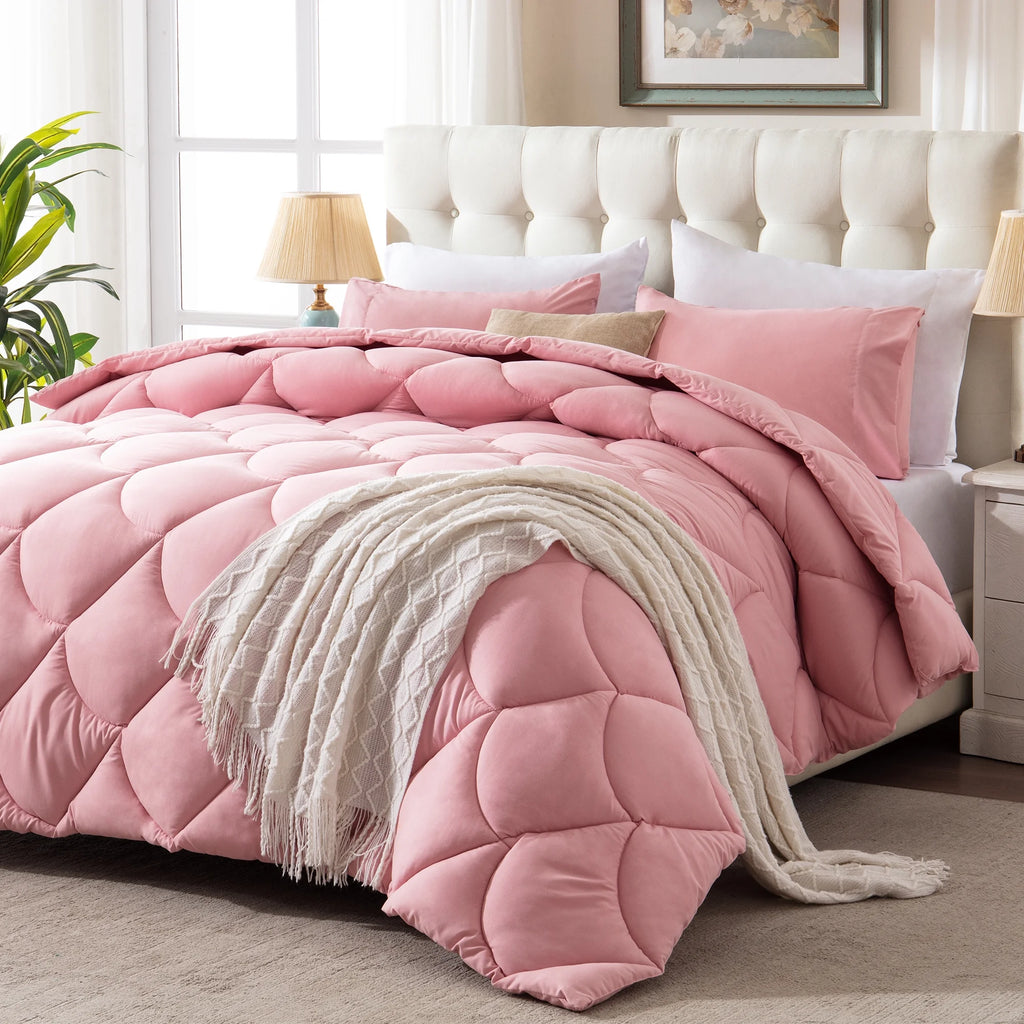 3 Pieces Reversible California King Pink Comforter Set G774