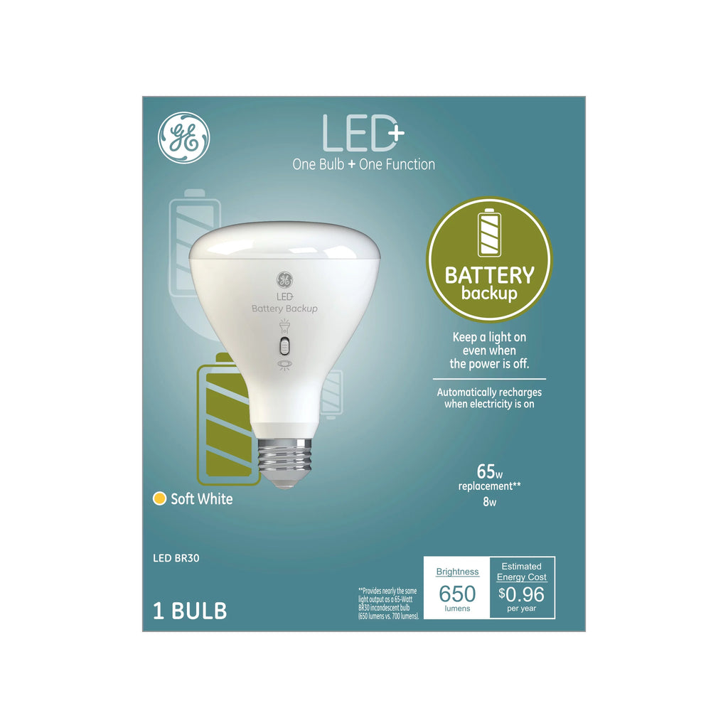 LED+ BR30 Indoor Floodlight LED Light Bulb with Battery Backup, Soft White, 1 Pack X134105