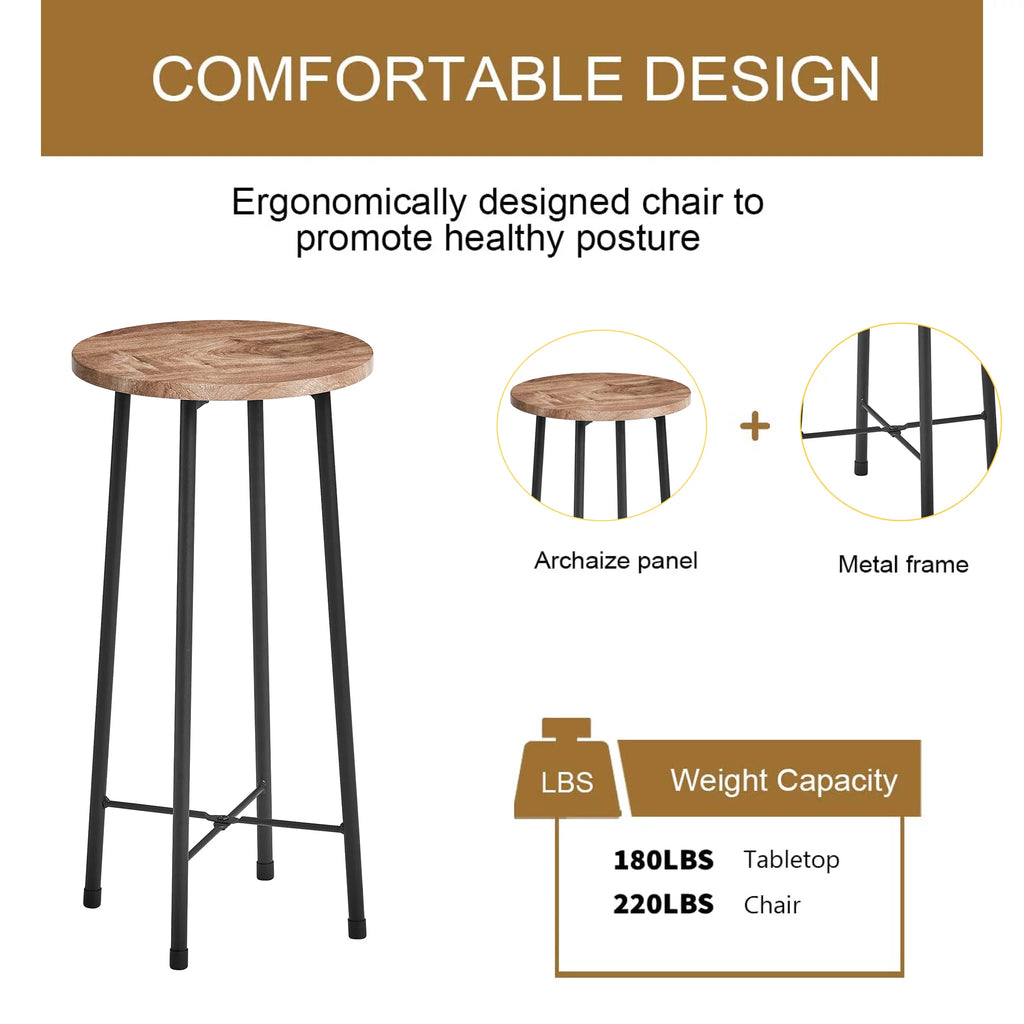 3-Piece Round Bar Table Set with 2 Stools K987008
