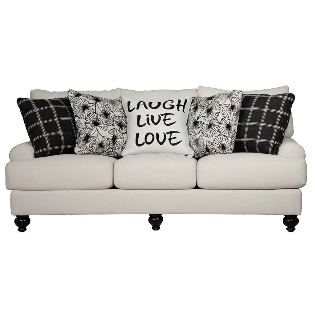 Ecru Off White Fabric 3 Seat Sofa with Accent Pillows K811576
