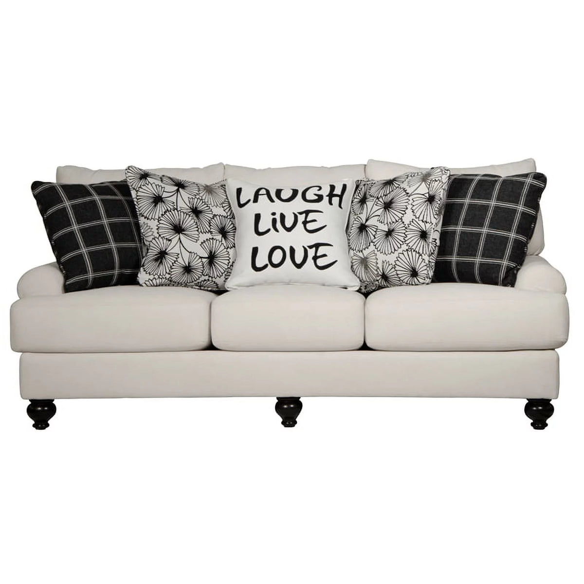 Ecru Off White Fabric 3 Seat Sofa with Accent Pillows K811576