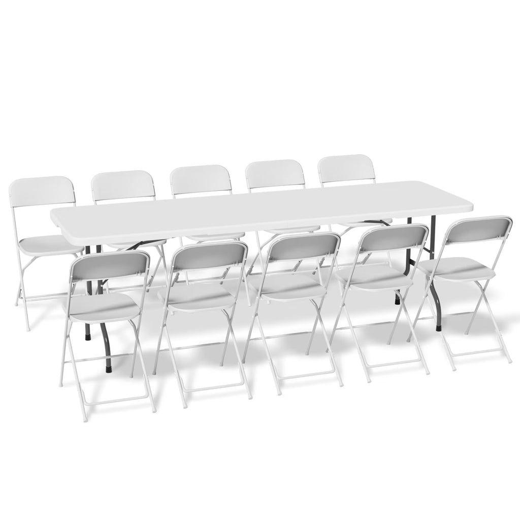 11-Piece White Folding Dining Table and Chairs Set O36719