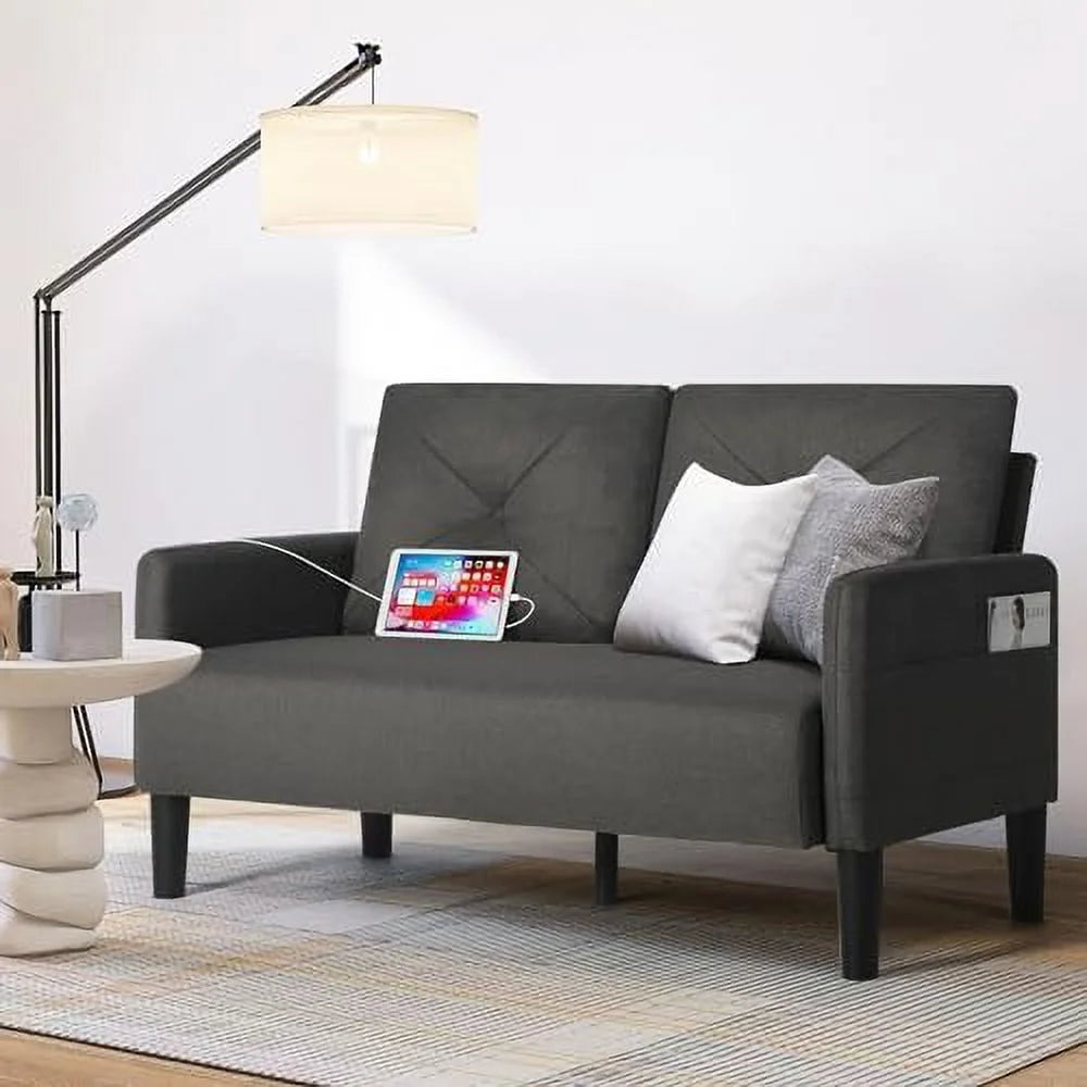 56" Tufted 2 Seater Loveseat Sofa with Charger Port & Pocket O917