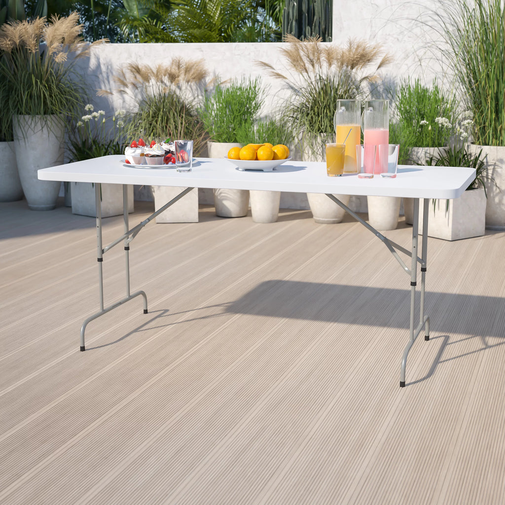 Height Adjustable Granite White Plastic Folding Table W420764