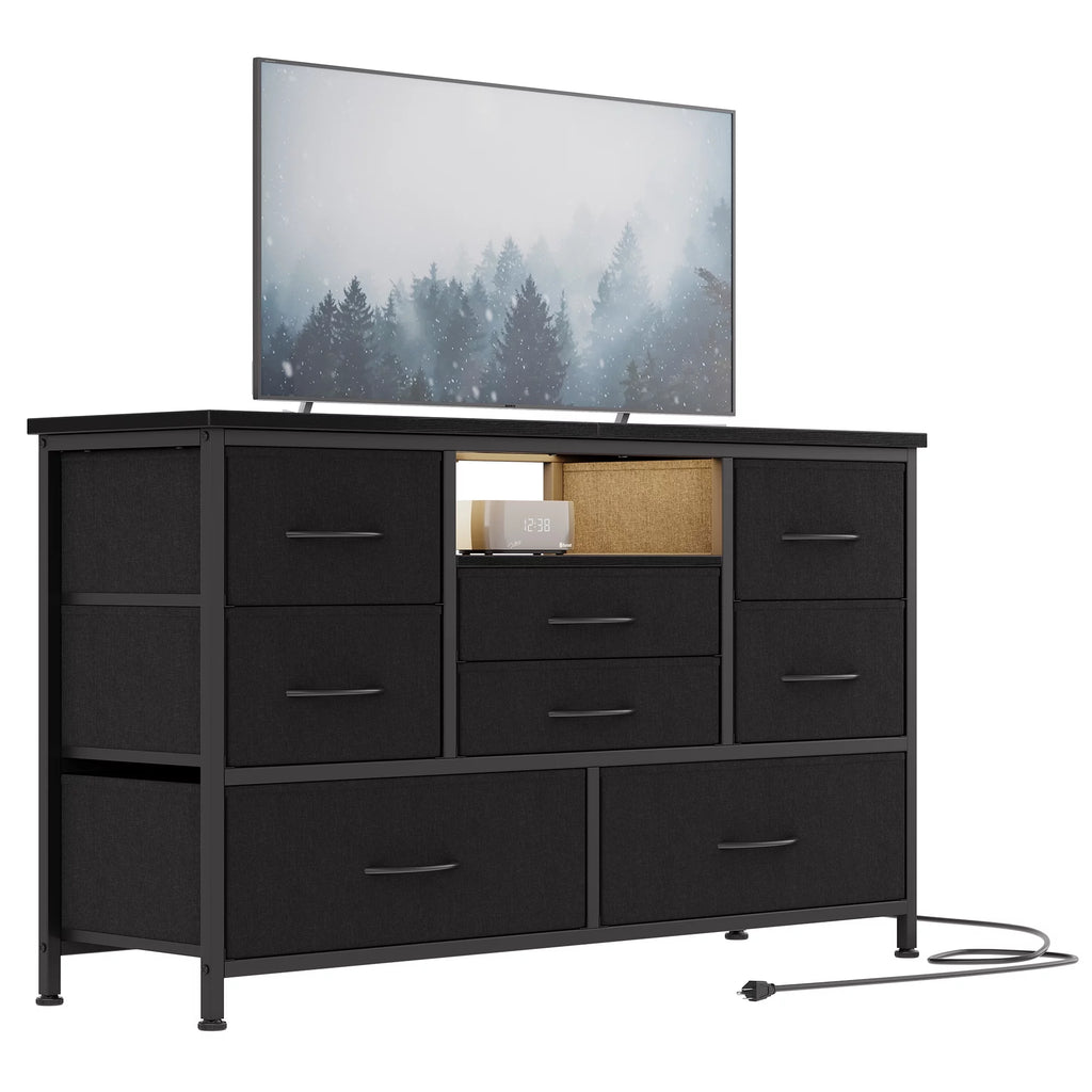 8 Drawer Dresser TV Stand with Electrical Outlet and LED Lights A69872