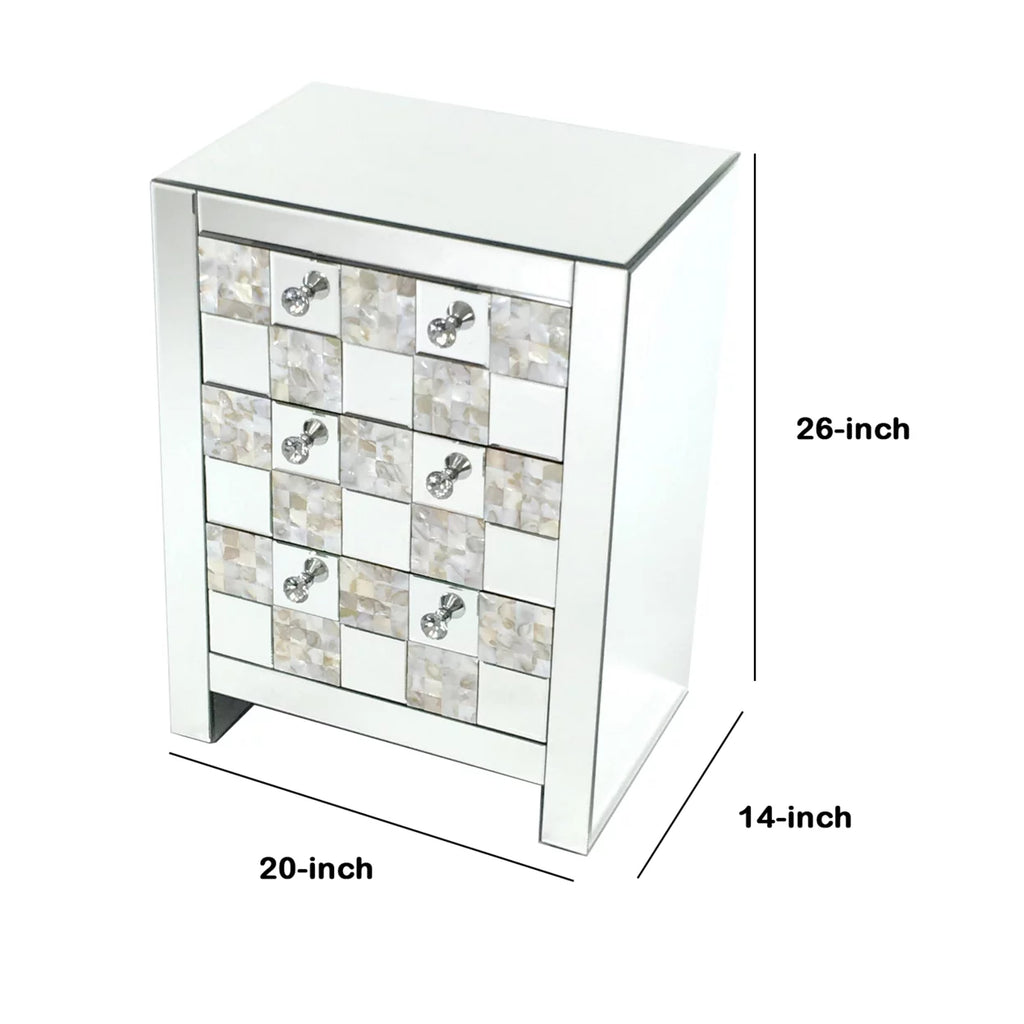 26 inch 3 Drawer Chest with Mirror Inlay S476