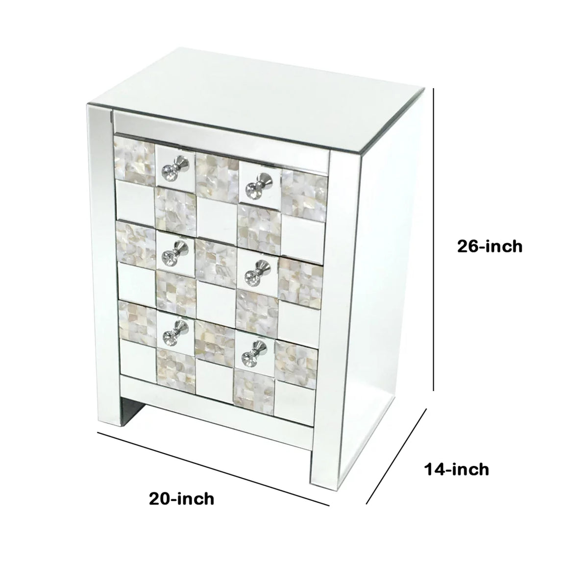 26 inch 3 Drawer Chest with Mirror Inlay S476