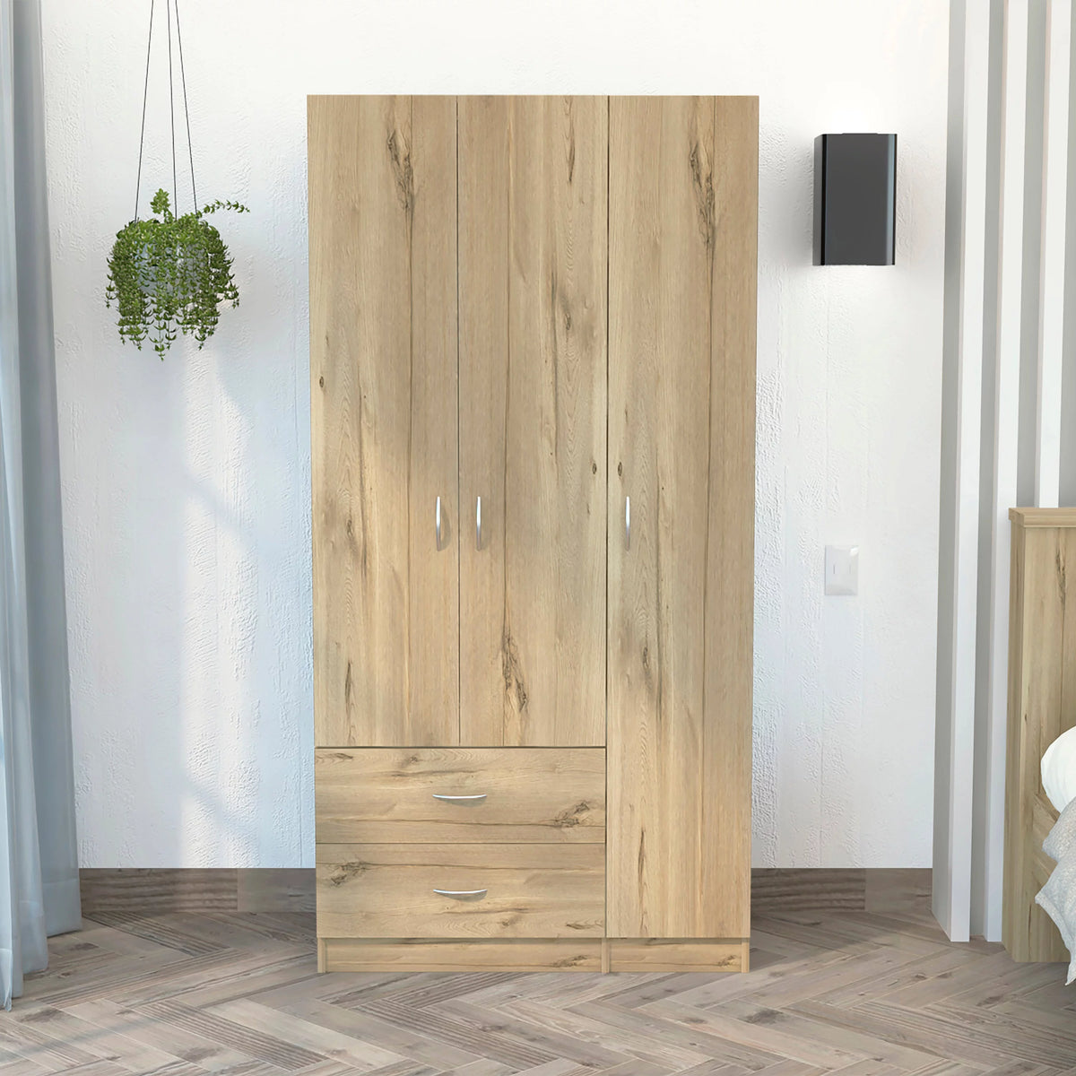 Beige 3 Door Manufactured Wood Armoire H2726