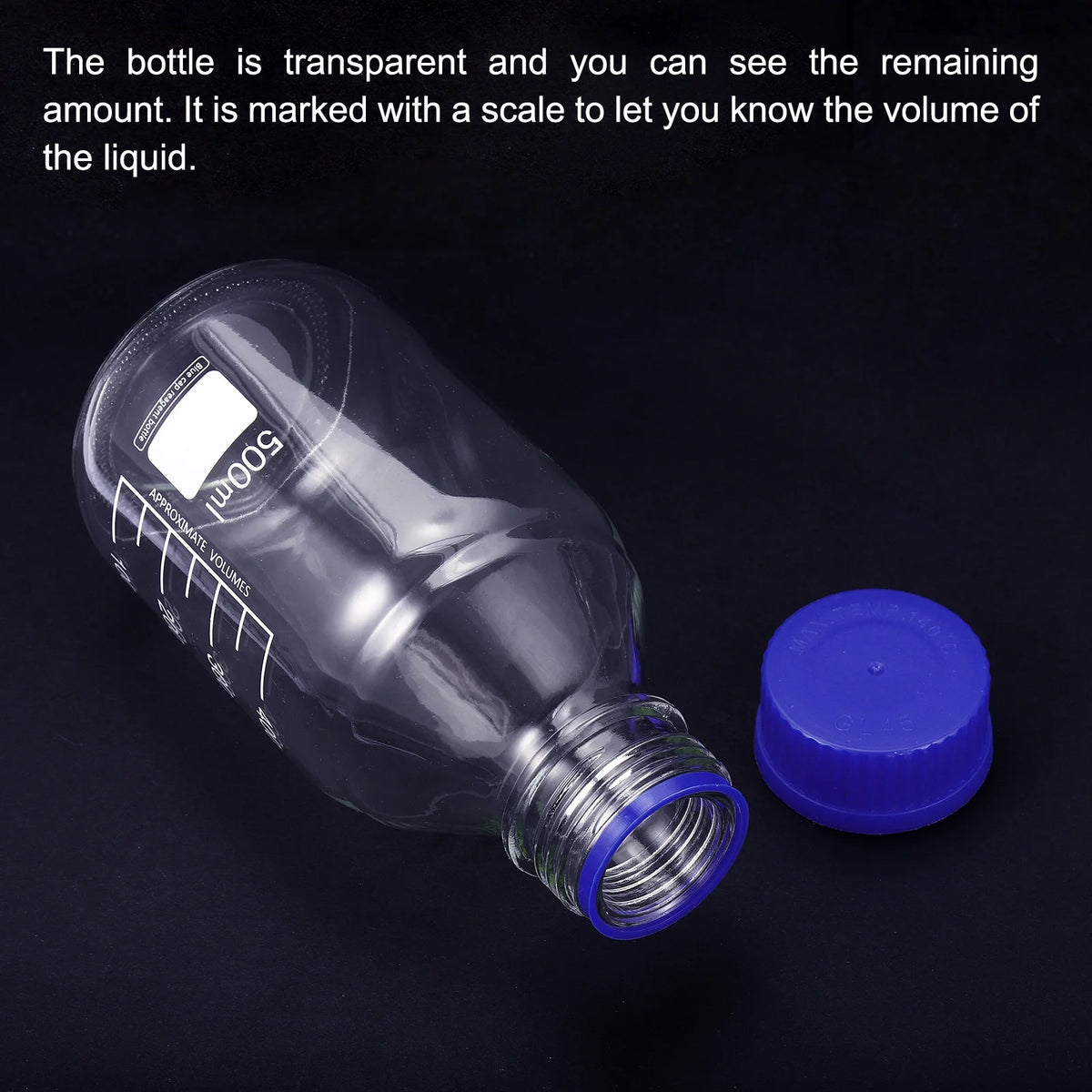 500mL Clear Graduated Glass Storage Bottle Blue Cap 2 Pack F20783