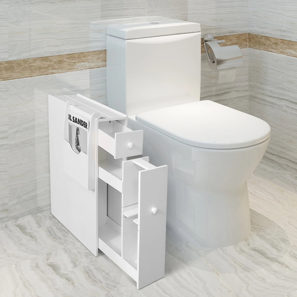 White Wood Slim Bathroom Storage Cabinet with Drawer U354