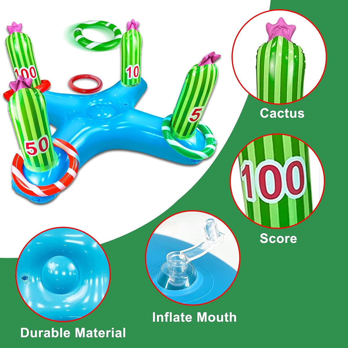 Giant Inflatable Cactus Ring Toss Party Game Toys (4 Rings) I354
