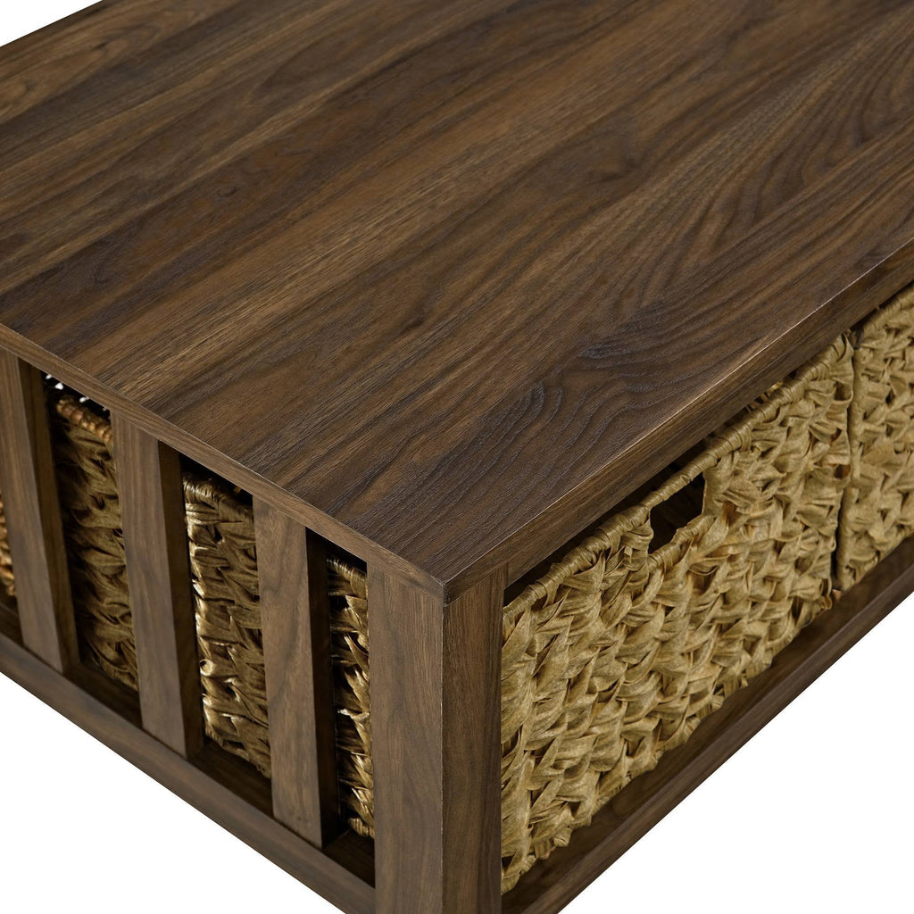 Dark Walnut Coffee Table with Woven Baskets C2117