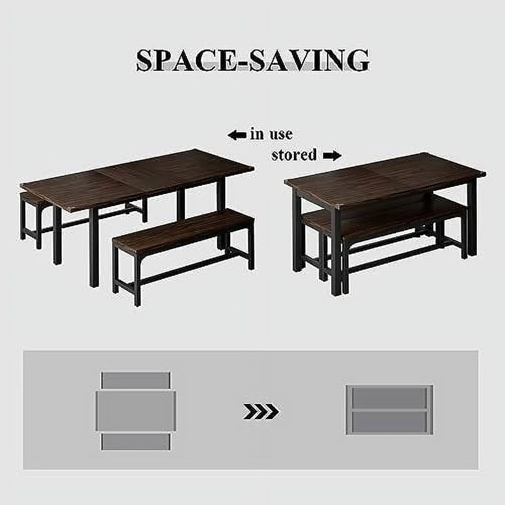 3-Piece Extendable Dining Table Set with 2 Benches T453773