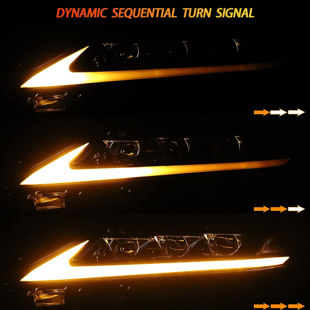 Upgrade Full LED Headlights Assembly with Sequential Turn Signal, Left+Right Pair P1725