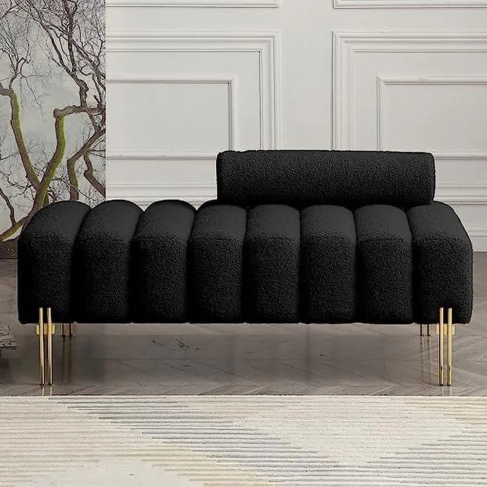 53.2" Modern Loveseat Sofa Couch Upholstered Accent Sofa with Golden Legs and Adjustable Backrest Small Teddy Fleece Couches X95905