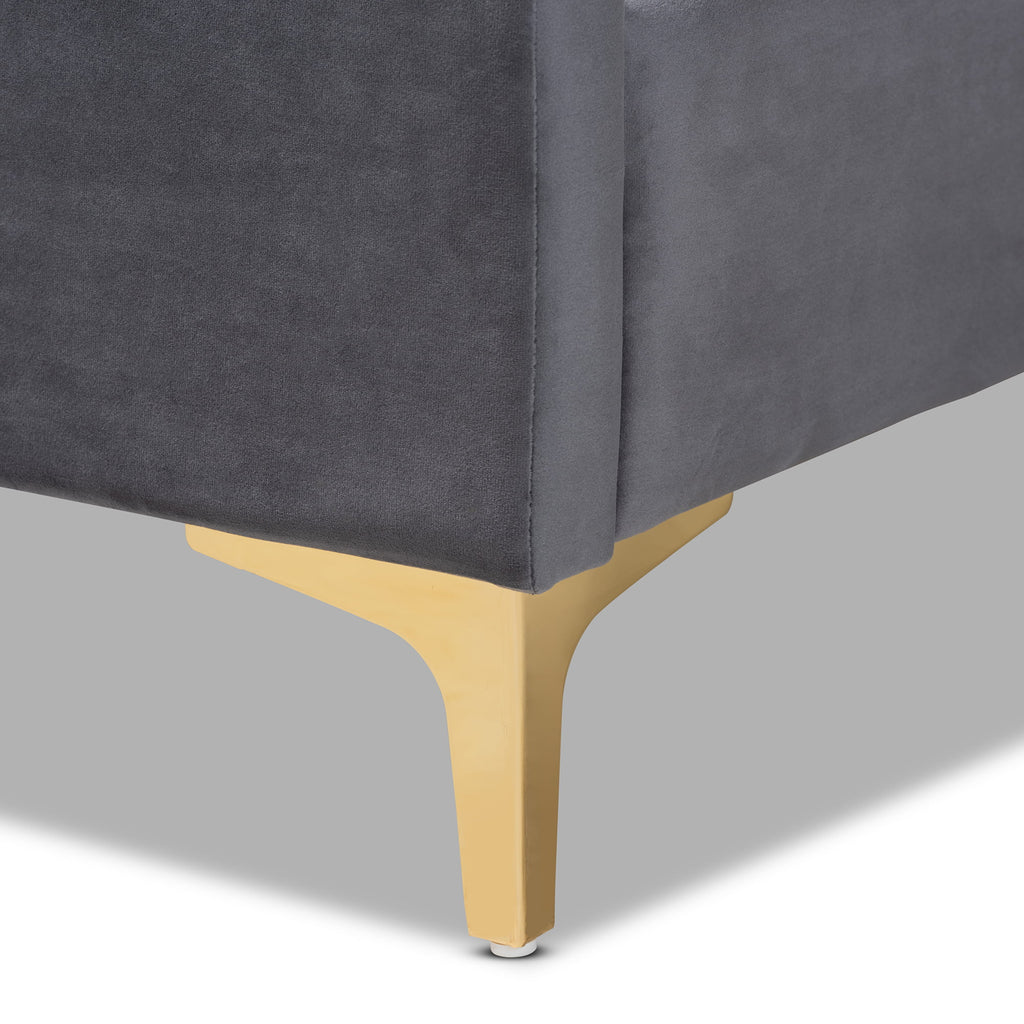 Grey Velvet Gold Metal Queen Size Platform Bed K64259