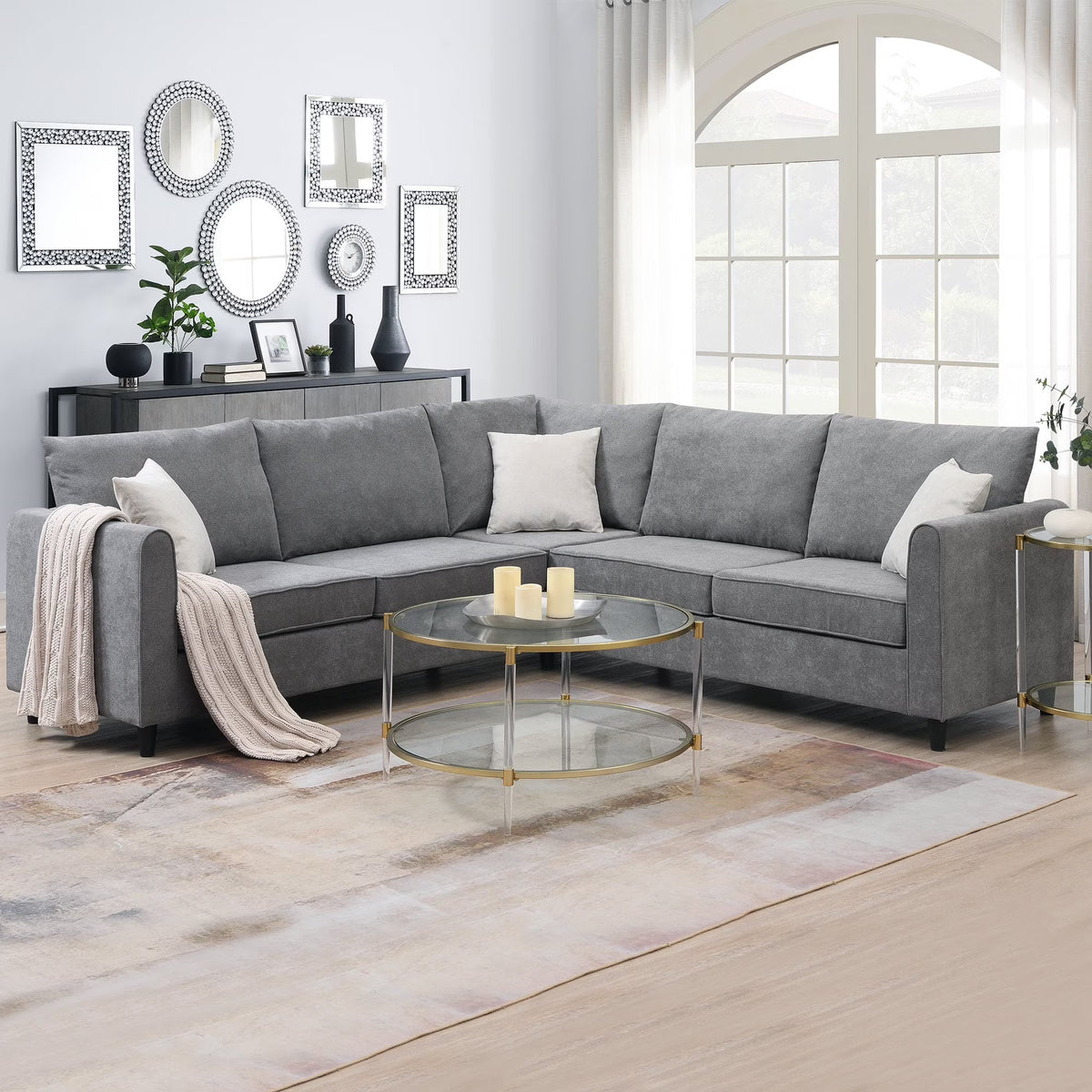 Gray Upholstered Sectional Sofa U3258