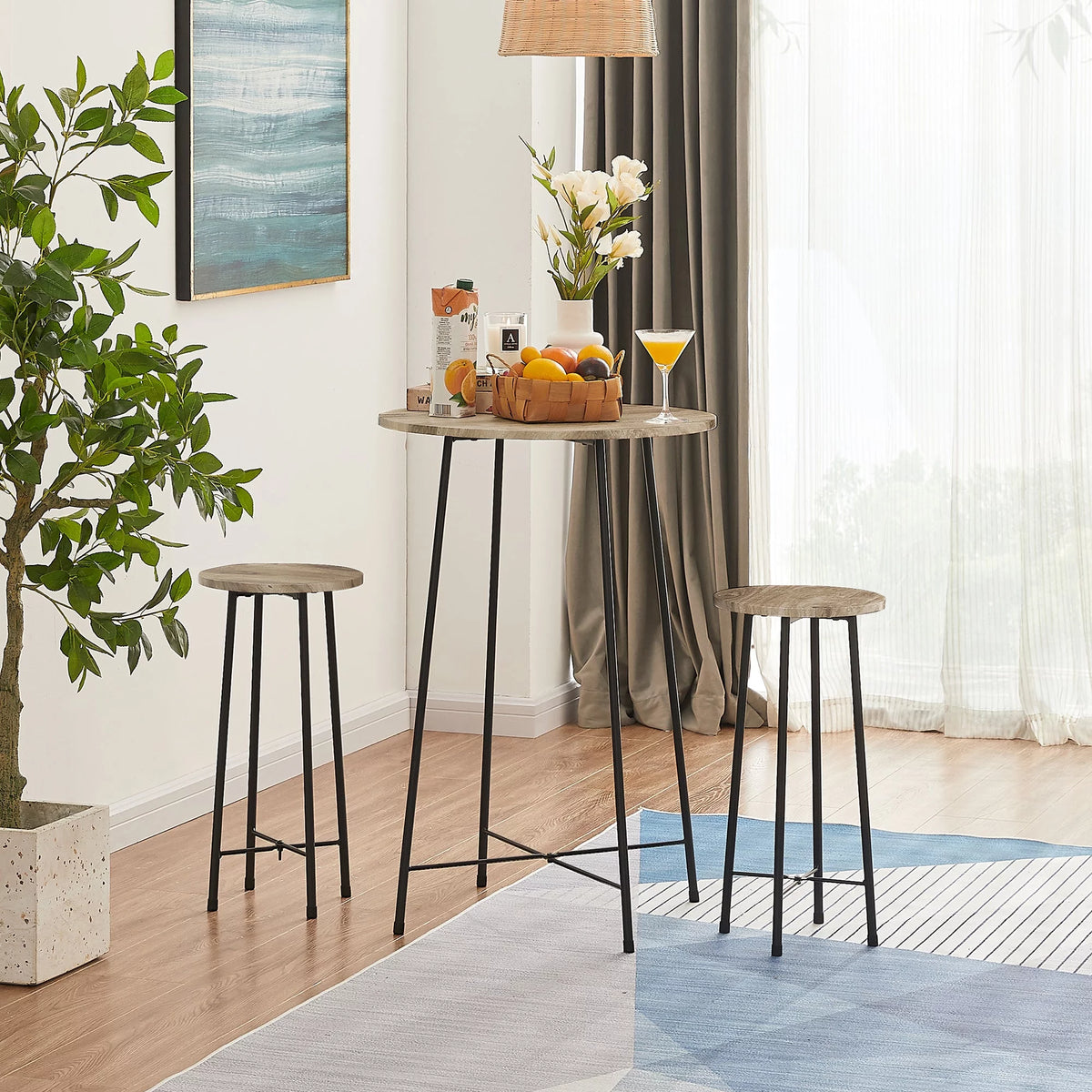 3-Piece Round Bar Table Set with 2 Stools K987008