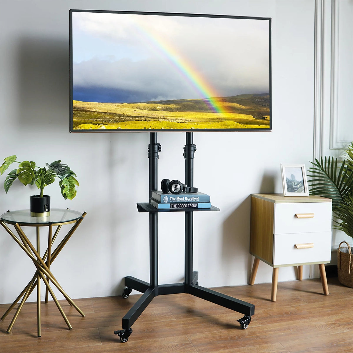 Black Mobile TV Stand Cart on Wheels for 32 to 75 inch TVs U453564