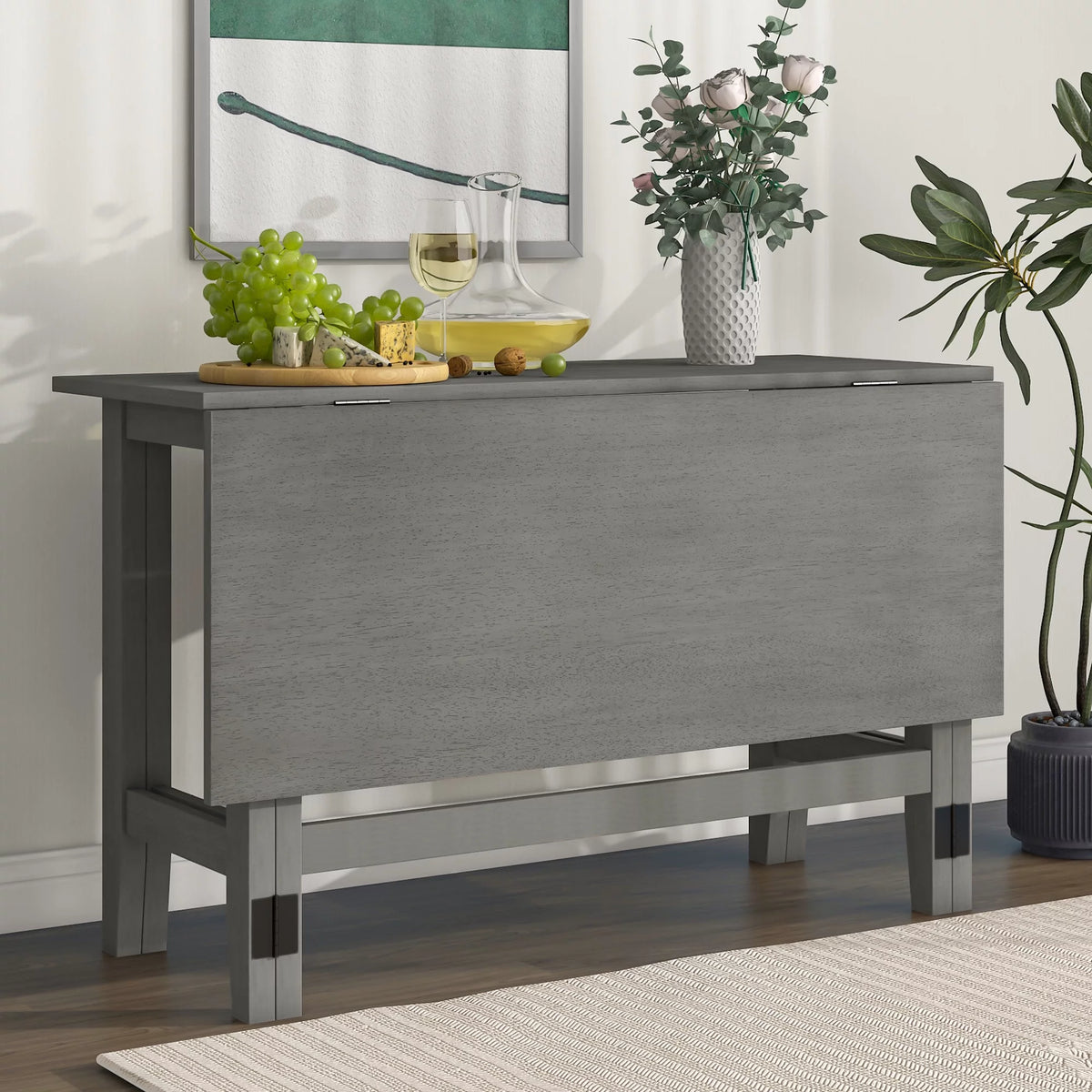 Gray Extendable Wood Dining Table with Drop Leaf I625