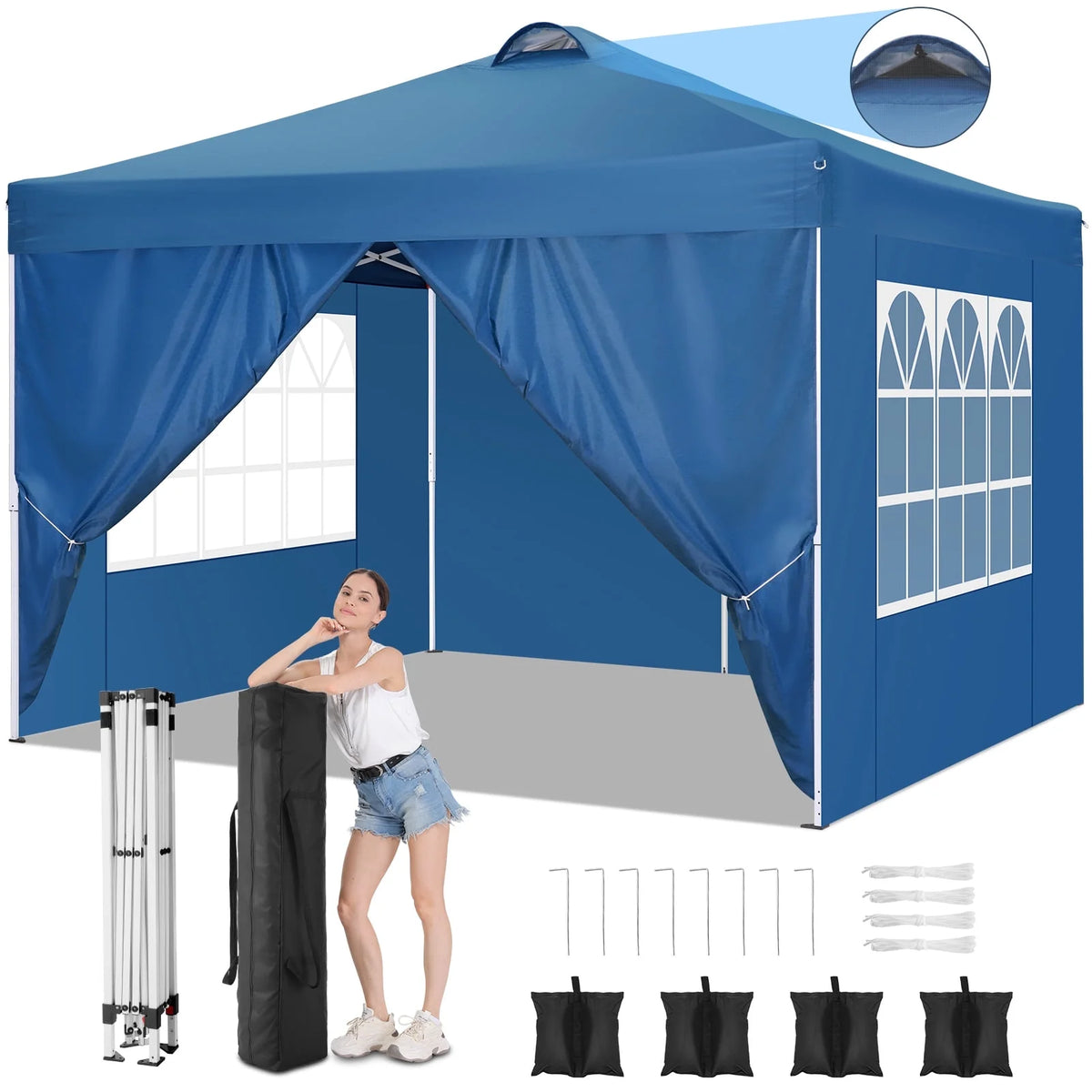 10'x10' Pop Up Canopy with Sidewalls and Sandbags A788