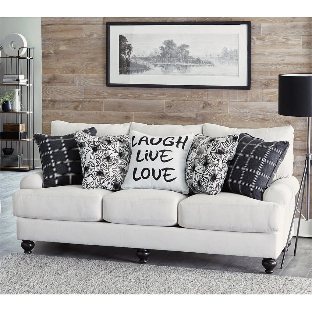 Ecru Off White Fabric 3 Seat Sofa with Accent Pillows K811576