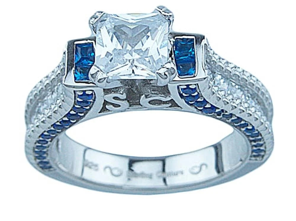 Simulated Sapphire Engagement Ring Set I8124